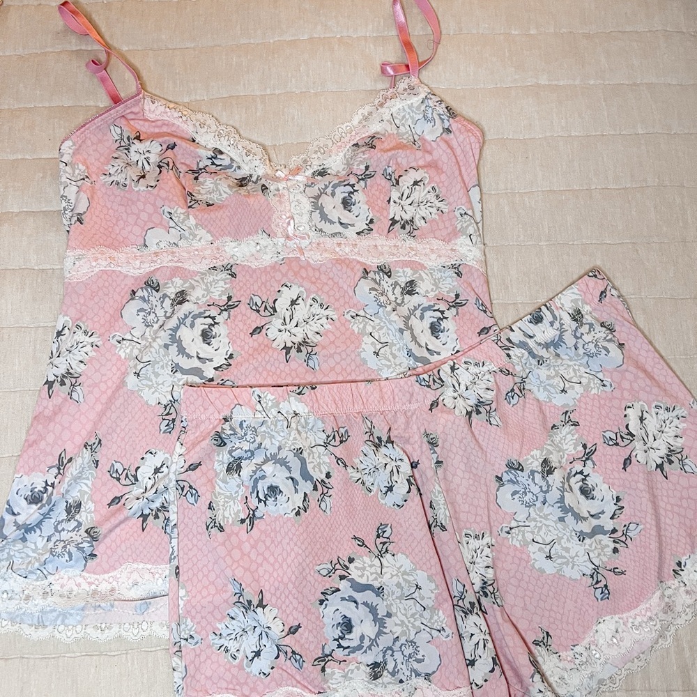 Jessica Simpson Floral Pink Lace Trim Sleepwear Set in Size Large